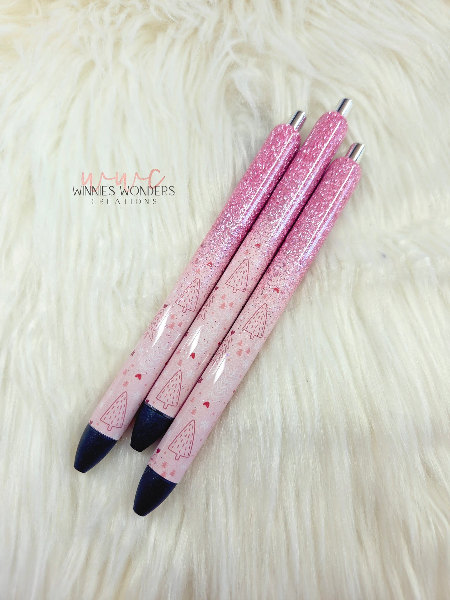 Pink Xmas Trees Glitter Pens