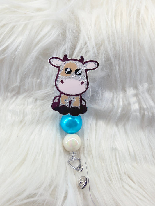 Cow Brown/White Glitter Badge Reel