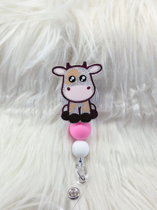 Cow Brown/White Glitter Badge Reel