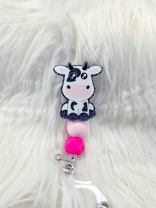 Cow Black Glitter Badge Reel!