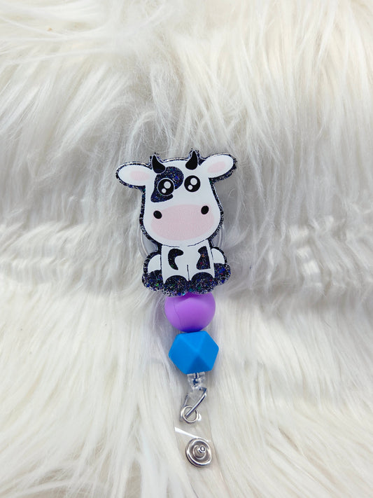 Cow Black Glitter Badge Reel!