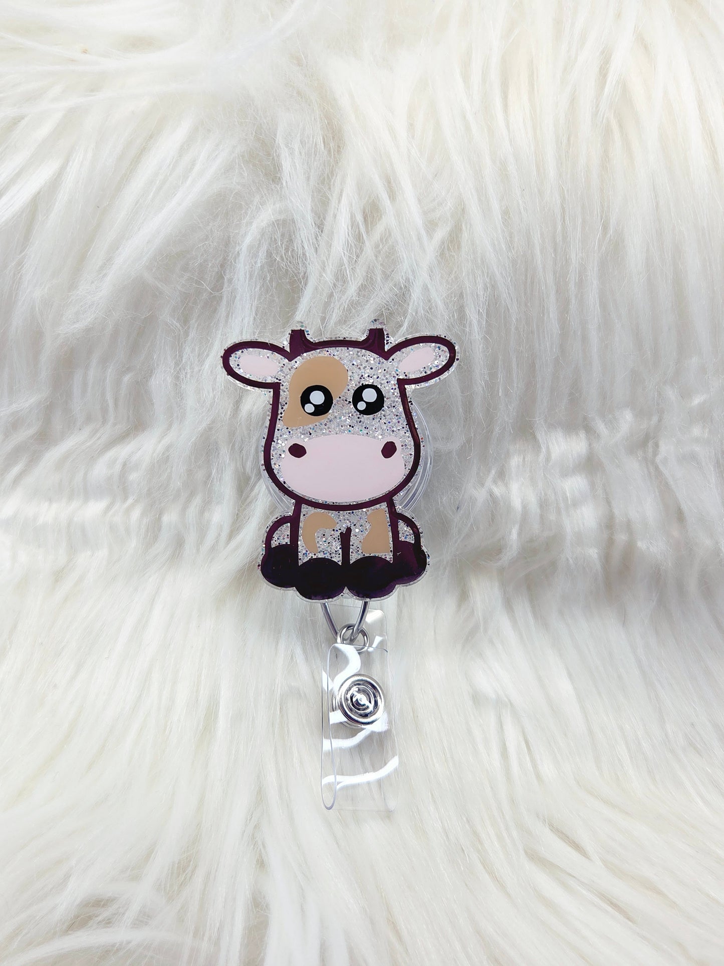Cow Brown/White Glitter Badge Reel