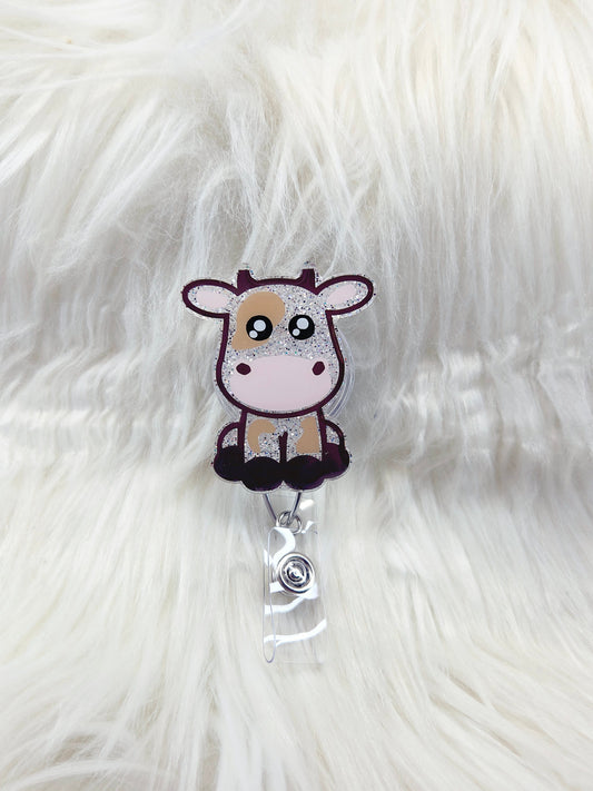 Cow Brown/White Glitter Badge Reel
