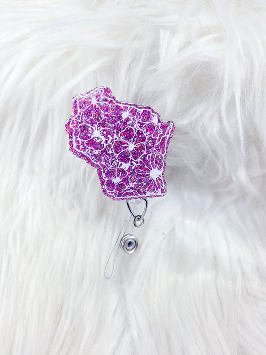 Floral Wisconsin Badge Reel