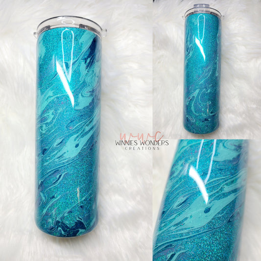 Aqua Glitter Hydrodip 20oz Skinny Duo Tumbler