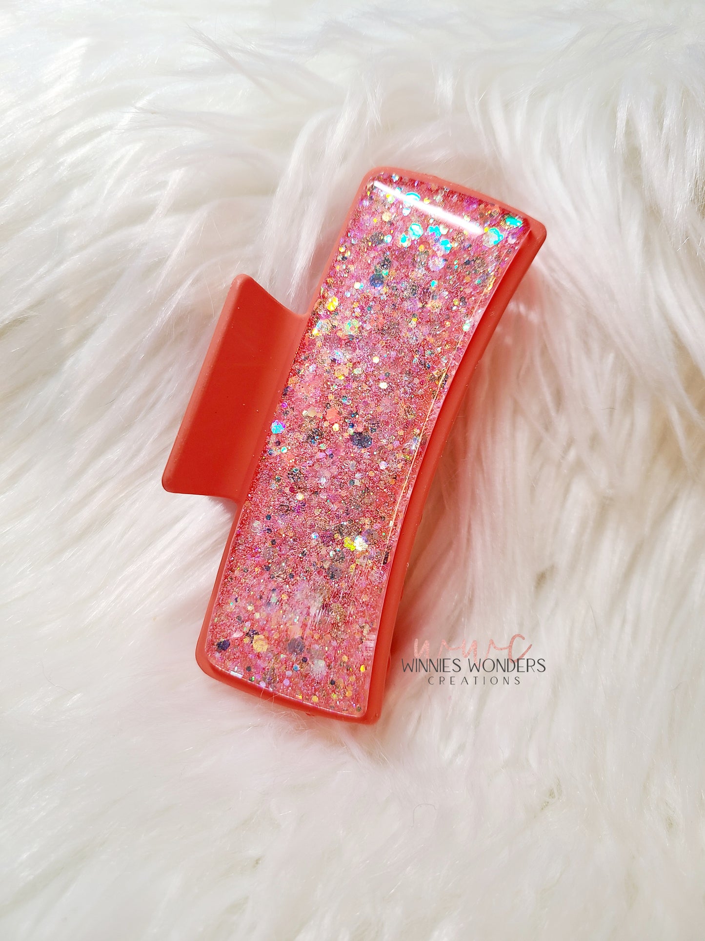 Coral Glitter Hair Clip