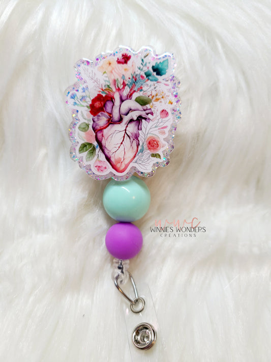 Anatomical Floral Heart Badge Reel