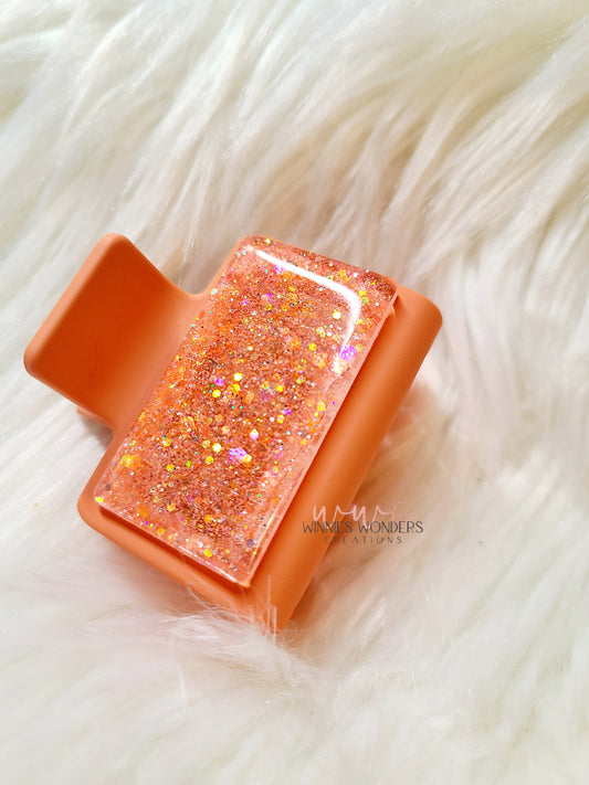 Orange Glitter Small Hair Clip