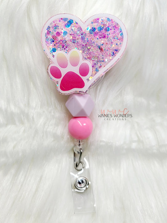 Heart with Paw Badge Reel