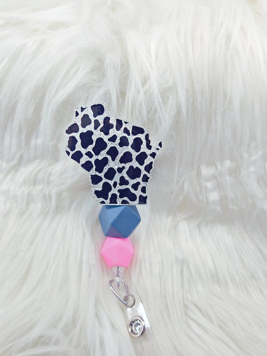 Cow Print Wisconsin Badge Reel