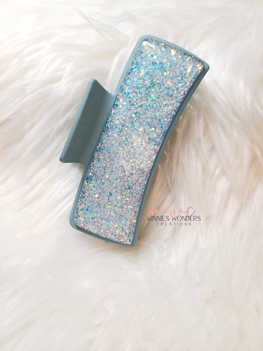 Dusty Blue Glitter Hair Clip