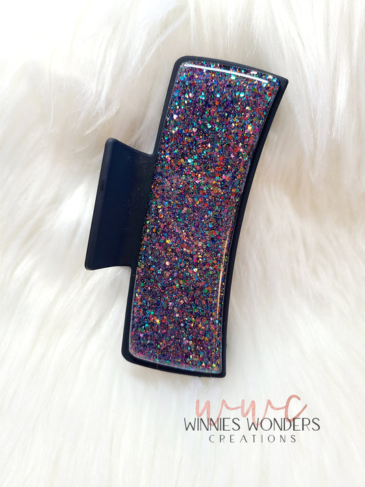 Multi colored Black Glitter Hair Clip