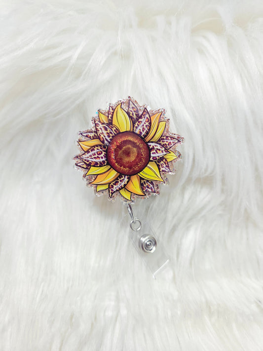 Leopard Sunflower Badge Reel