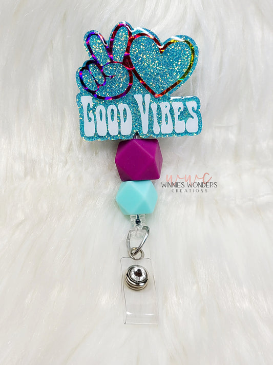 Peace Love Good Vibes Badge Reel