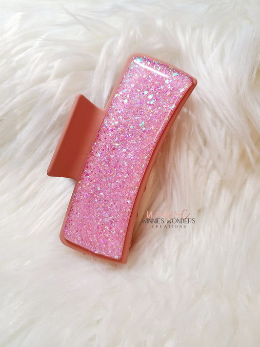 Pink Glitter/ Peach Hair Clip