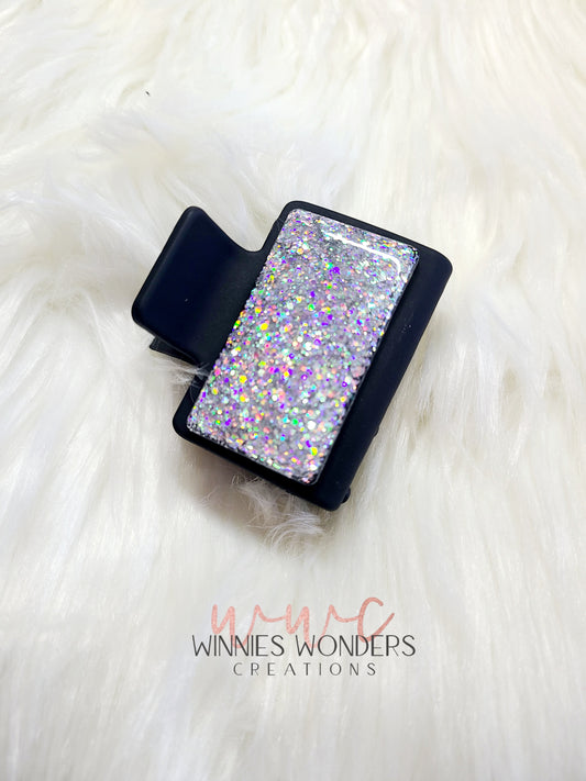Silver Glitter Small Hair Clip