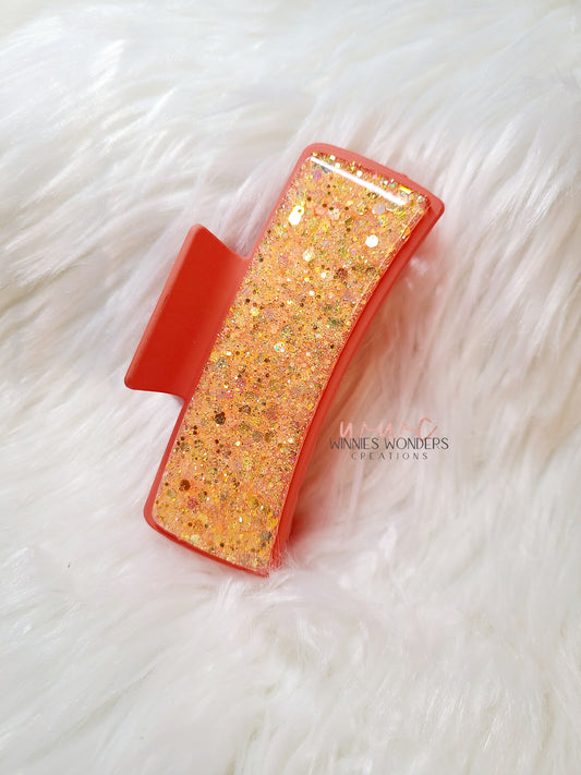 Orange Glitter Hair Clip