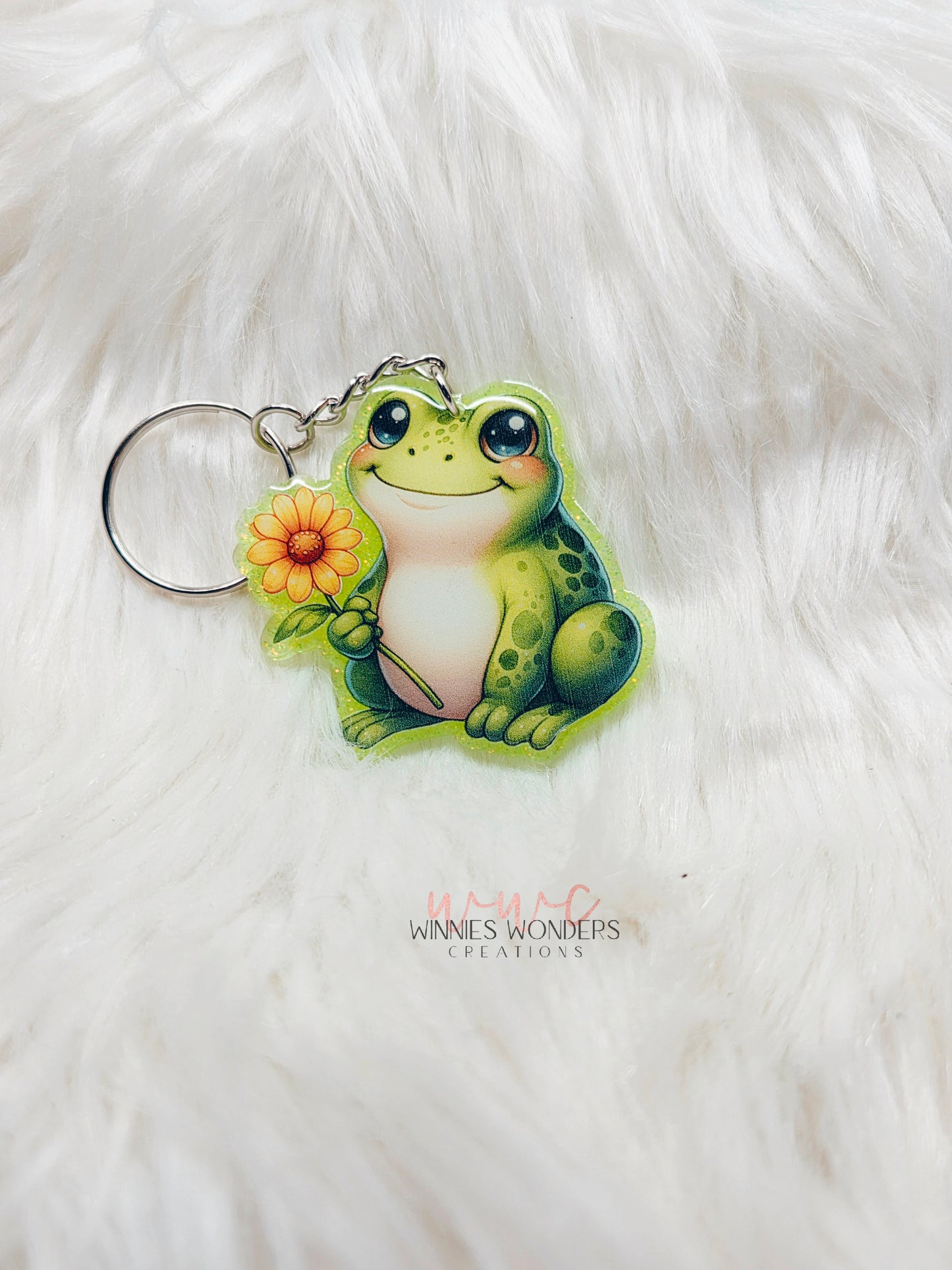 Frog Holding Sunflower Keychain