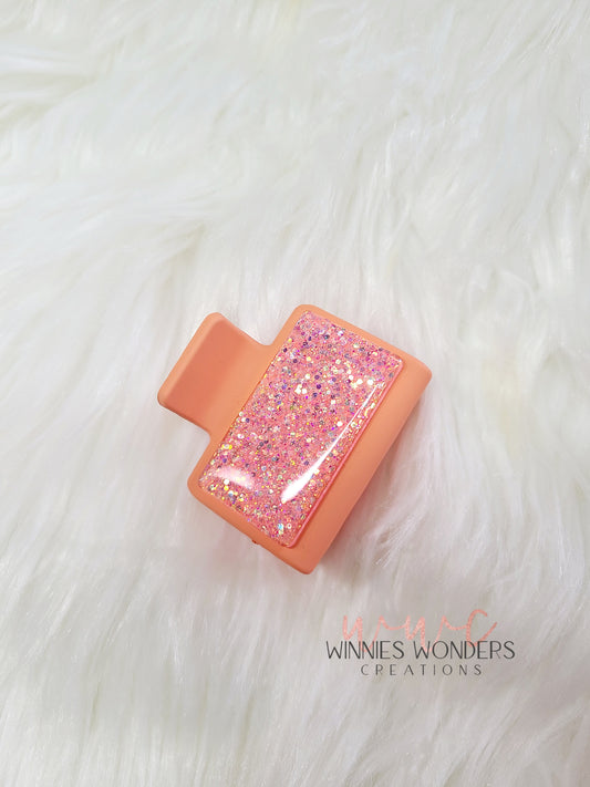 Coral Glitter Small Hair Clip