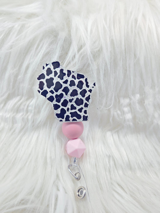 Cow Print Wisconsin Badge Reel