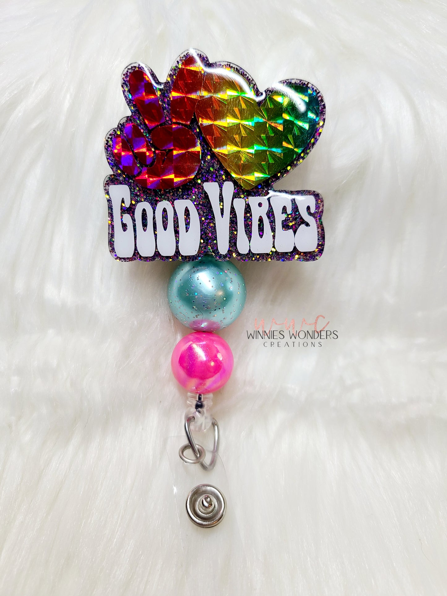 Peace Love Good Vibes Badge Reel