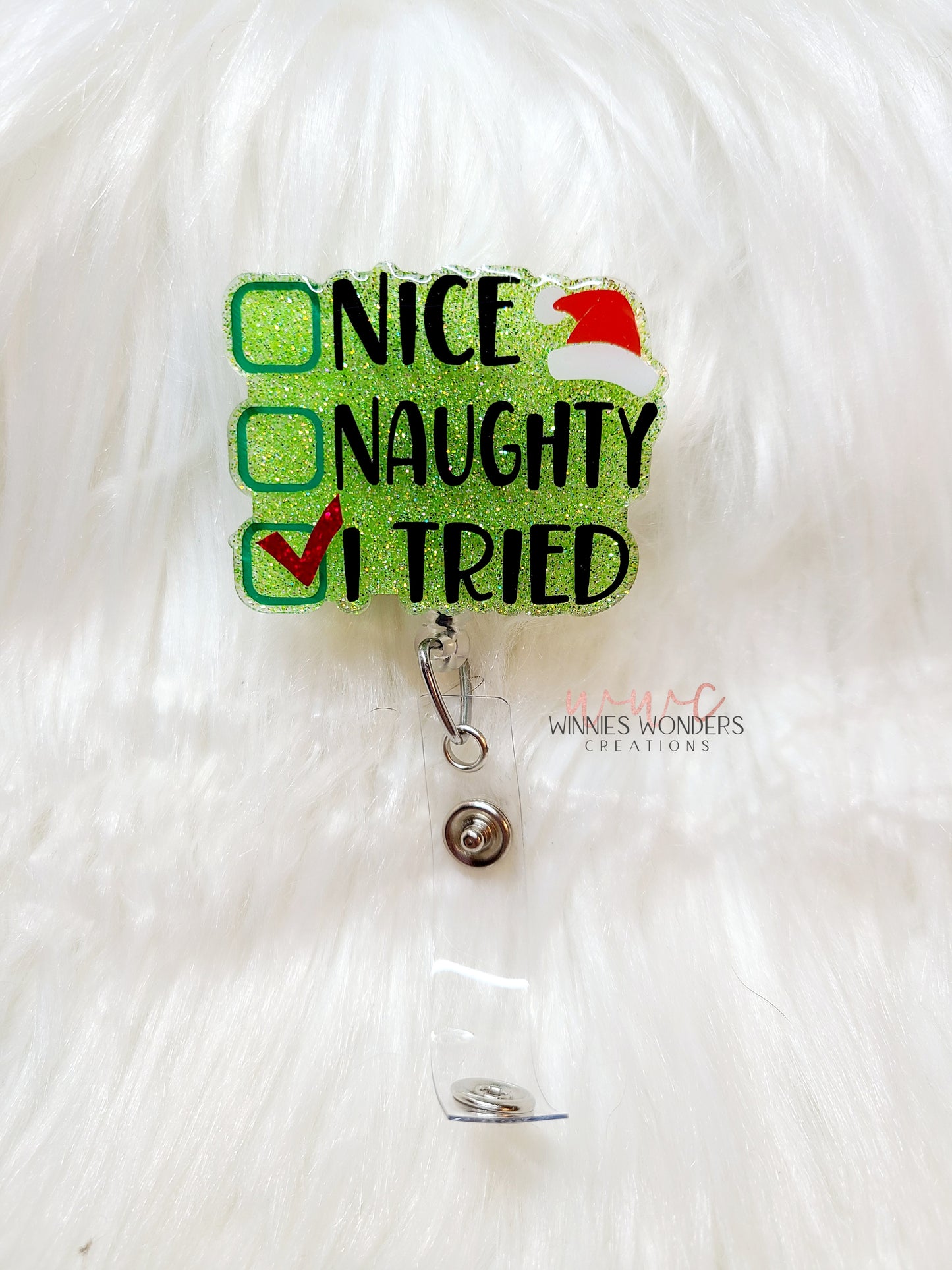 Nice/ Naughty/ I Tried Badge Reel