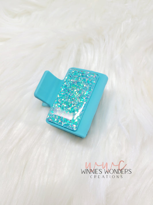 Teal Glitter Small Hair Clip
