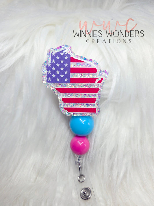 US Flag Wisconsin Badge Reel