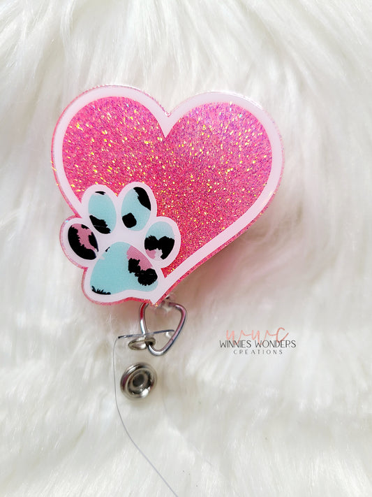Heart with Paw Badge Reel