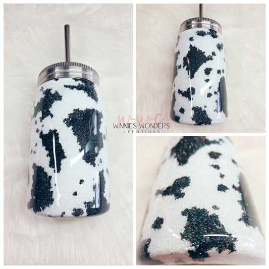 Cow Print 15oz Mason Jar Tumbler