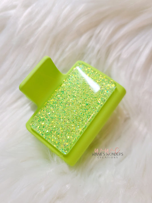 Lime Green Glitter Small Hair Clip