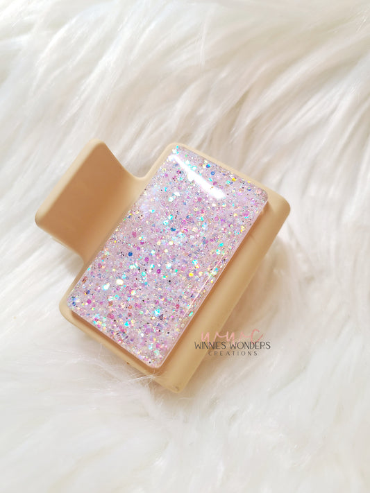 Cream Glitter Small Hair Clip