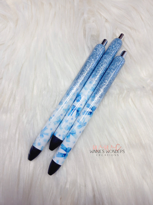 Blue Bows Holiday Glitter Pens