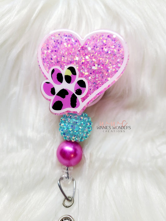 Heart with Paw Badge Reel