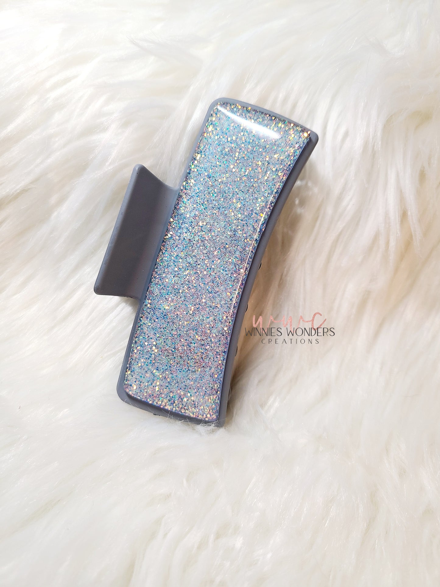 Gray Blue Glitter Hair Clip