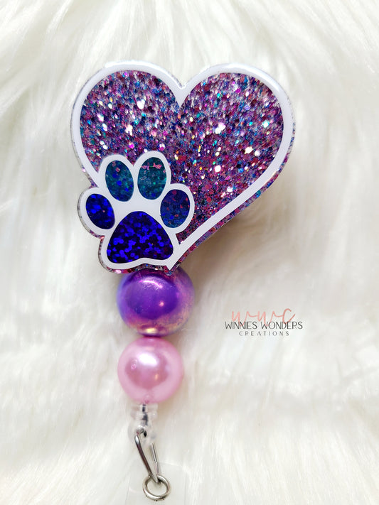 Heart with Paw Badge Reel