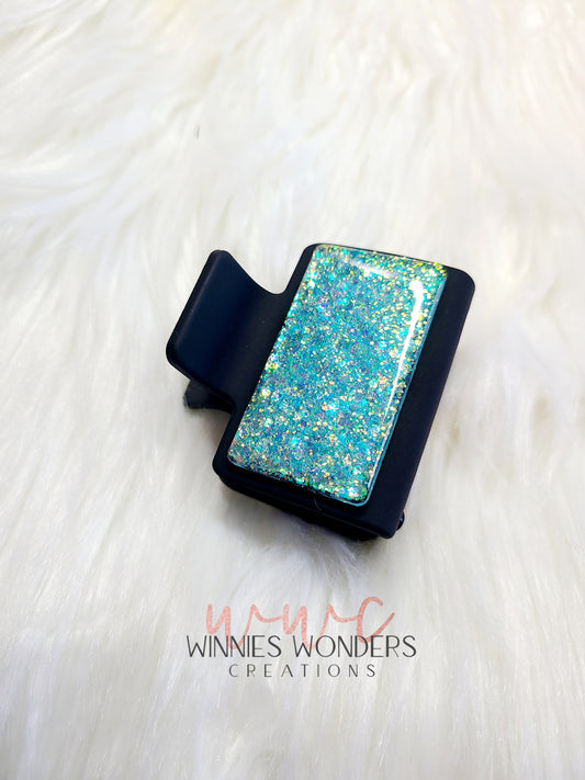 Teal Glitter Small Hair Clip
