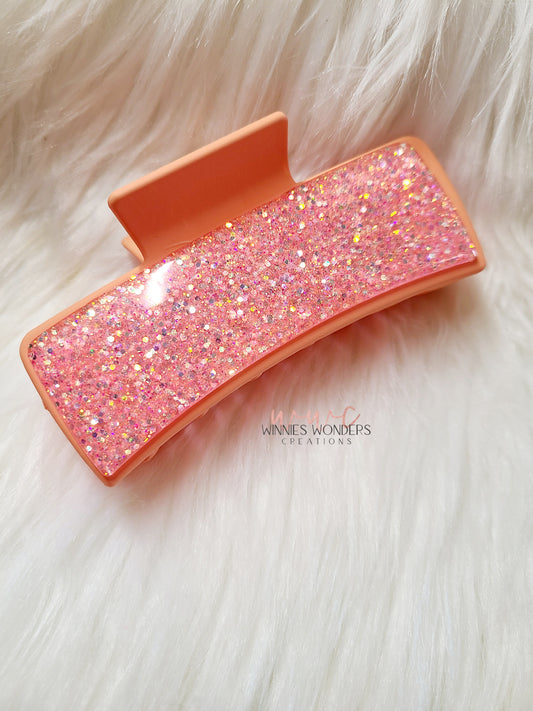 Coral Glitter Hair Clip