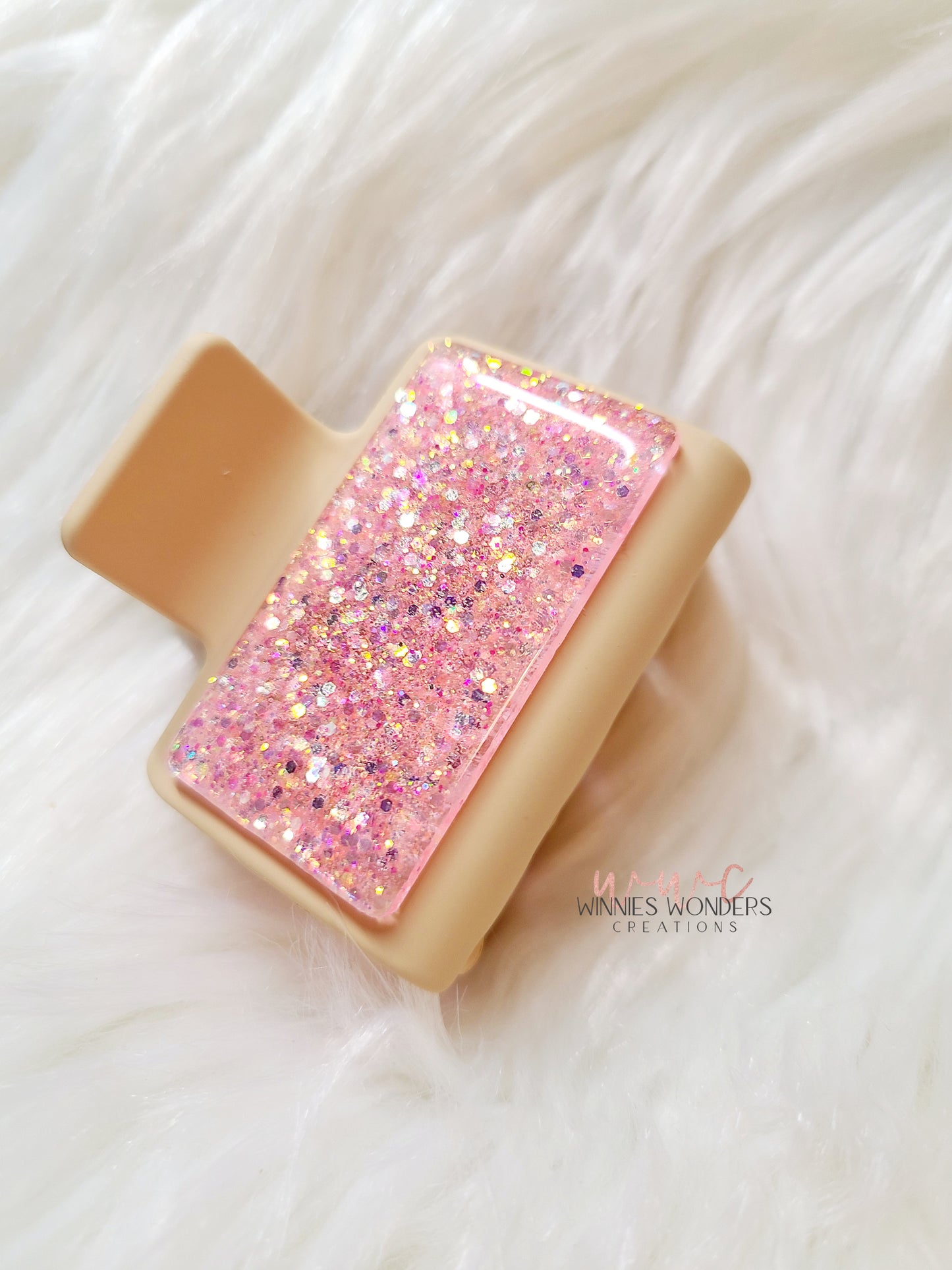 Peach Glitter Cream Small Hair Clip