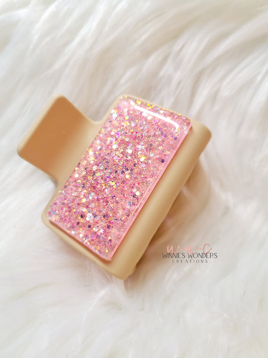 Peach Glitter Cream Small Hair Clip