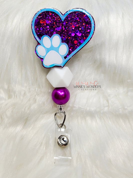 Heart with Paw Badge Reel