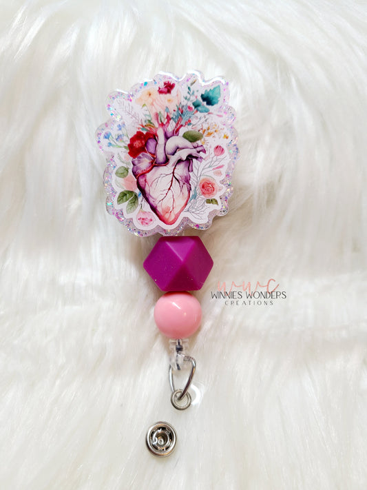 Anatomical Floral Heart Badge Reel