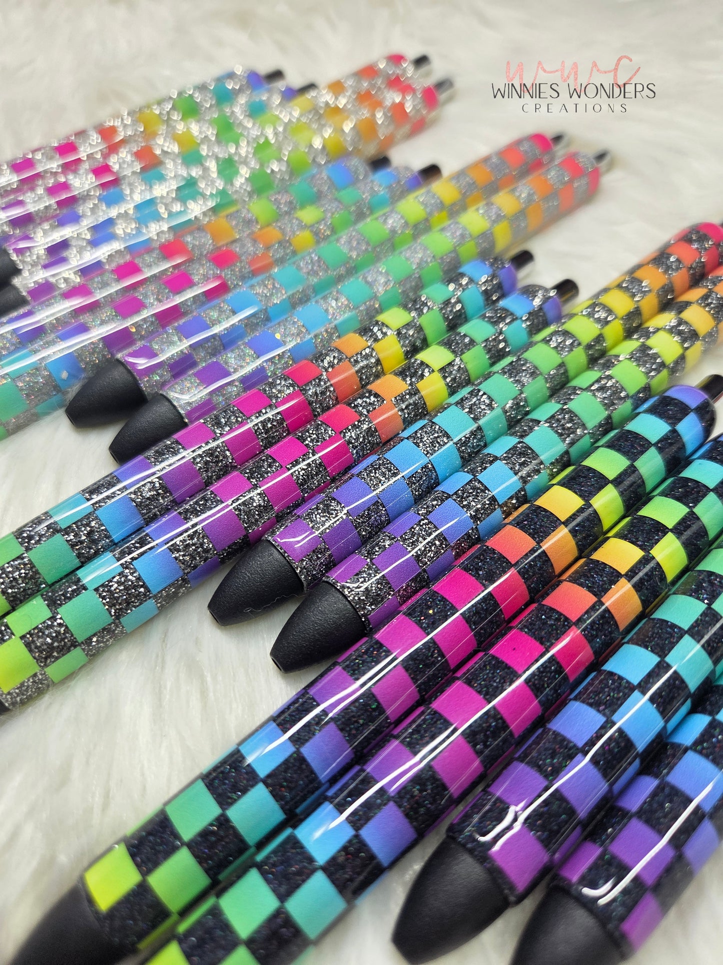 Rainbow Checkard Glitter Pens