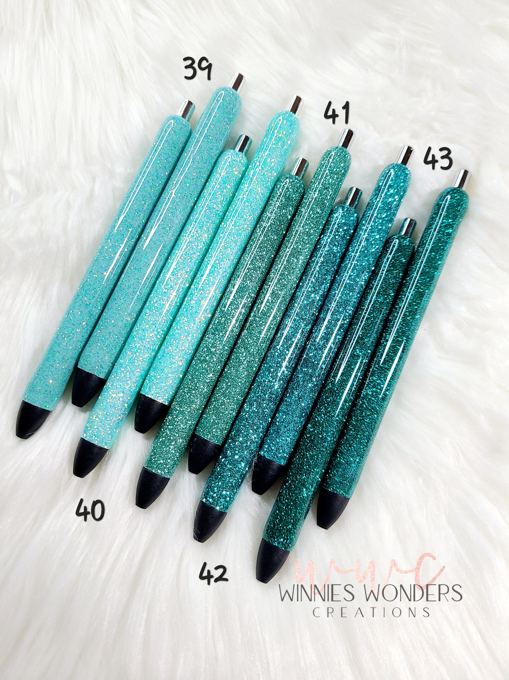 Turquoise Floating Glitter Pen With Gold Hardware 