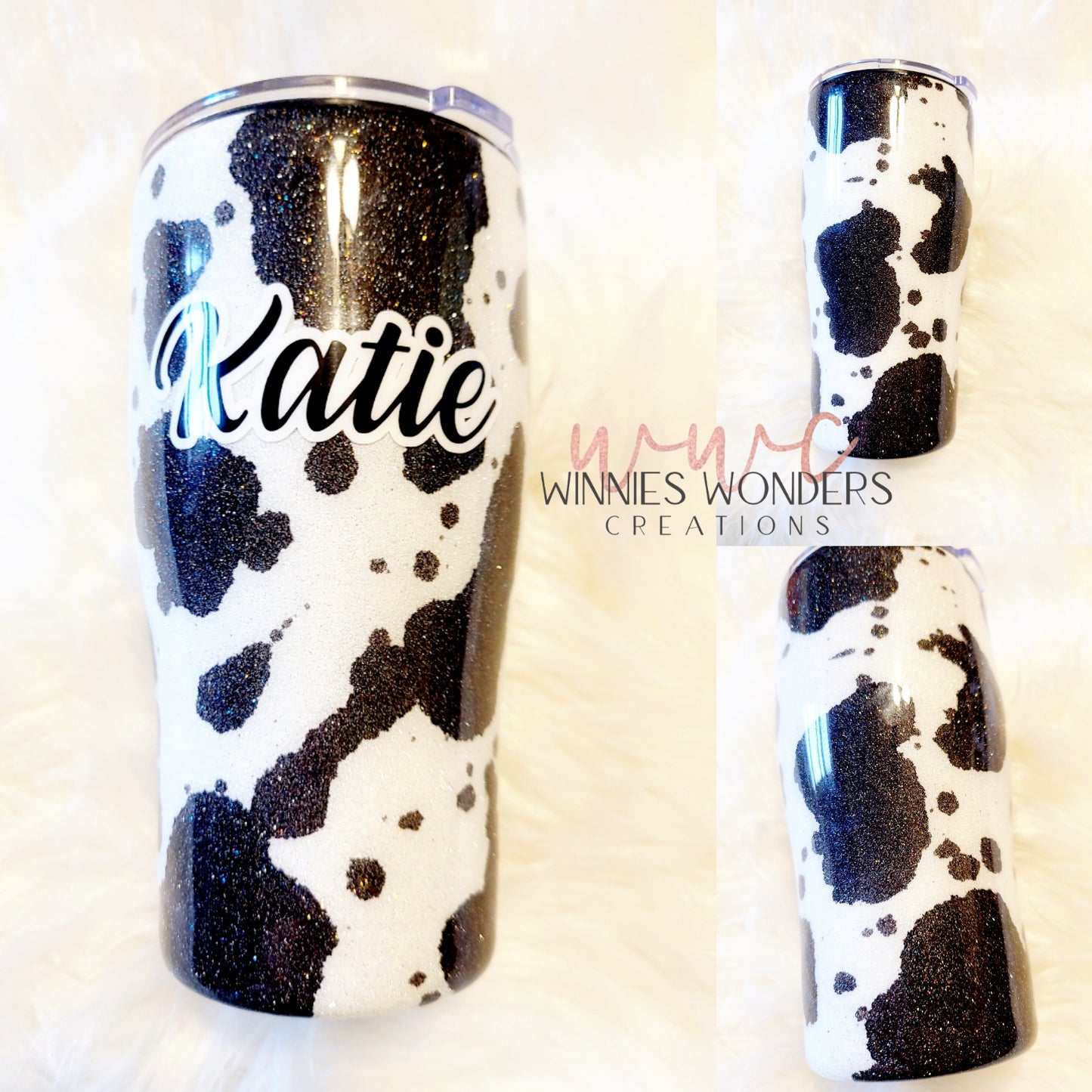 Black & White Cow Spot Tumbler / Cow Glitter Tumbler